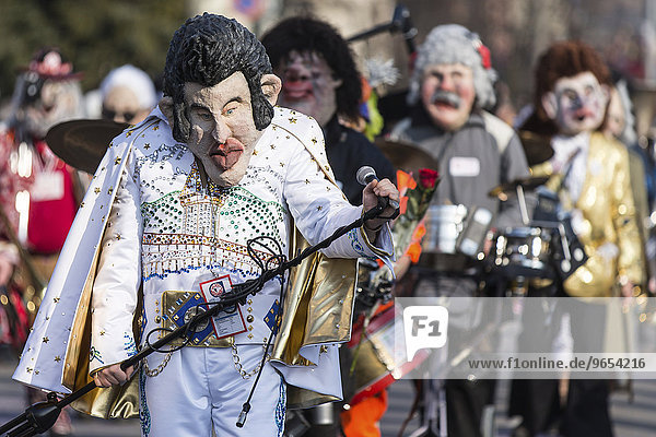 Drum major dressed up as Elvis at the carnival procession of the Mättli guild  Littau  Lucerne  Switzerland  Europe