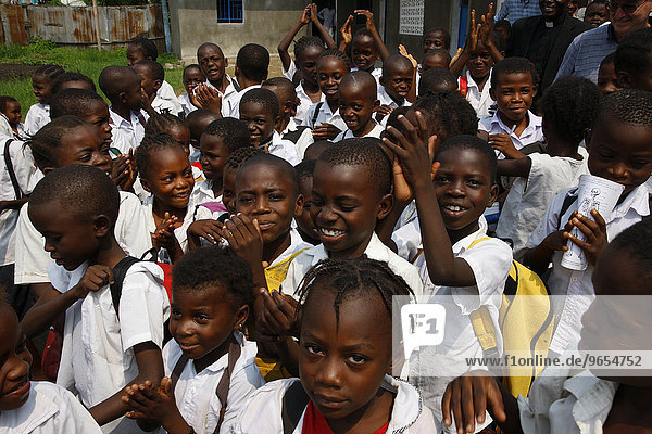 School children in school uniform  in the schoolyard  Kinshasa  Congo  Africa