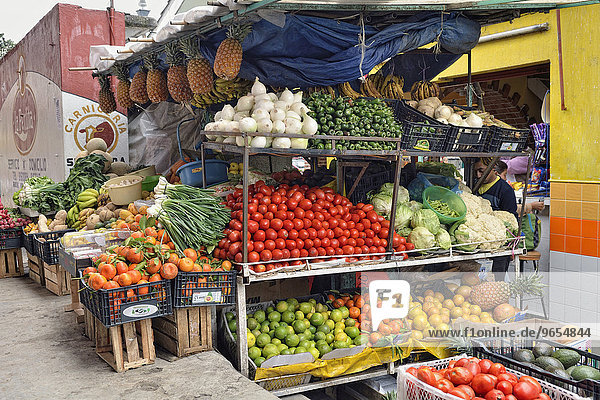 Obst- und Gemüsestand  Markt  Coatepec  Bundesstaat Veracruz  Mexiko  Nordamerika
