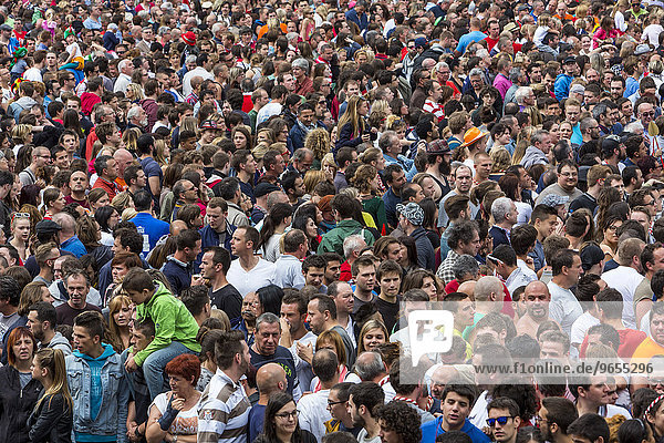 Densely packed crowd at a public festival  Mons  Wallonia  Belgium  Europe