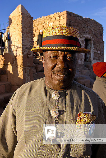 Nigerian pilgrim on Mount Sinai  Sinai Peninsula  Egypt  Africa