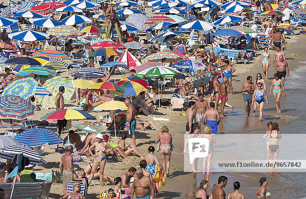 Urlauber am Strand  Playa Levante  Benidorm  Costa Blanca  Spanien  Europa