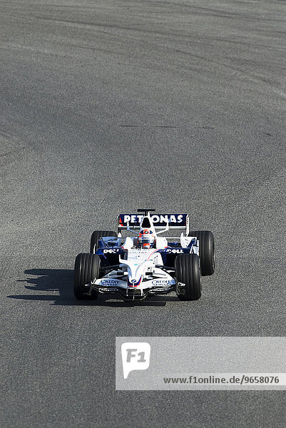 Driver Robert Kubica in his BMW Sauber Formula 1 race car on the Circuit de Catalunya race track in Barcelona  Spain  Europe