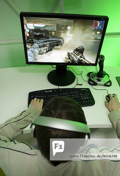 Teenager playing Counterstrike at the Cebit 2008  Hanover  Lower Saxony  Germany  Europe
