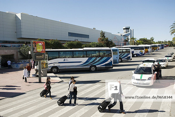 Buses in front of Alicante Airport terminal  Spain  Europe