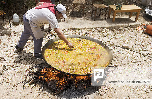 Cooking a giant Paella in Altea  Costa Blanca  Spain  Europe