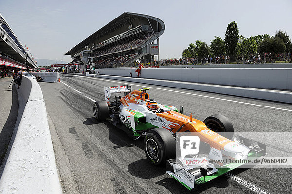Nico Huelkenberg  GER  driving the Force India VJM05  at the end of the pit lane  during the qualifying for the Spanish Grand Prix  Circuit de Catalunya race course in Montmelo  Spain  Europe