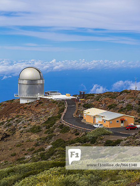 Nordic Optical Telescope  Sternenwarte auf dem Roque de los Muchachos über den Wolken  Parque Nacional de la Caldera de Taburiente  Caldera  La Palma  Kanarische Inseln  Spanien  Europa