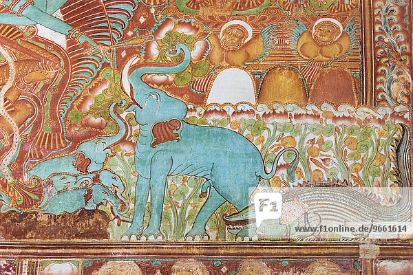 Alte Wandmalerei Gajendra Moksham zeigt die Erlösung des Elefantengottes Gajendra  größte ihrer Art in Kerala  Krishnapuram Palace  Kayamkulam  Kerala  Indien  Asien