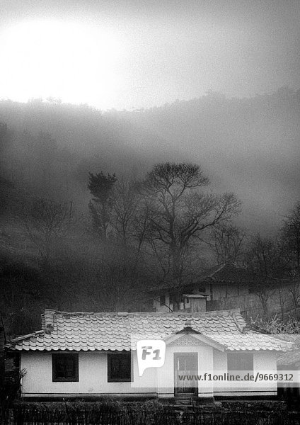 Wohnhaus Landschaft Nebel Nordkorea