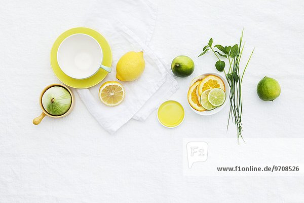 Teetasse  Zitronen und Limetten