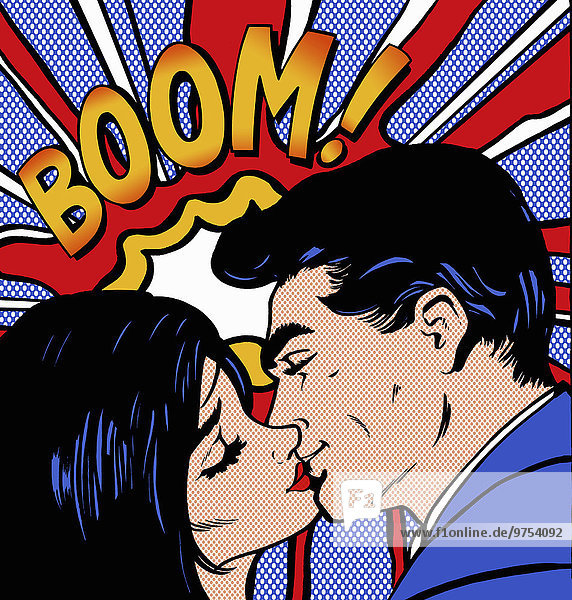 Boom-Explosion über küssendem Paar