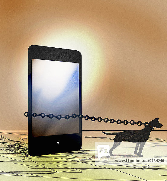 Wachhund an ein Smartphone gekettet