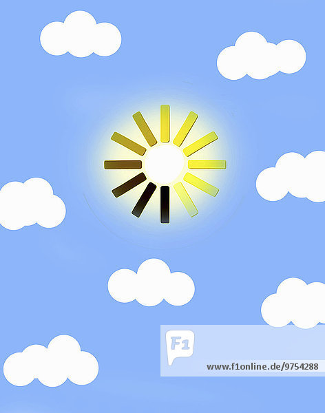 Sonne in Form eines loading-Icons an blauem Himmel