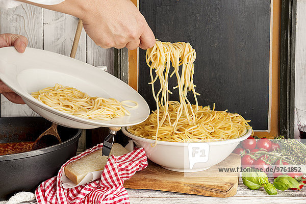 Spaghetti Bolognese  Spaghetti filling on plate