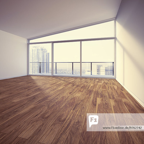 Leere Wohnung mit Holzboden  3D-Rendering