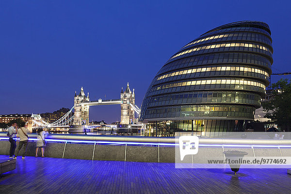 City Hall and Tower Bridge at night  London  England  United Kingdom  Europe