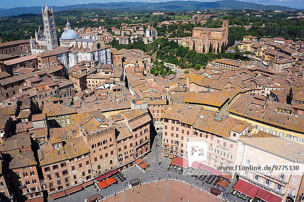 View of Duomo from Torre del Mangia  Piazza del Campo  UNESCO World Heritage Site  Siena  Tuscany  Italy  Europe