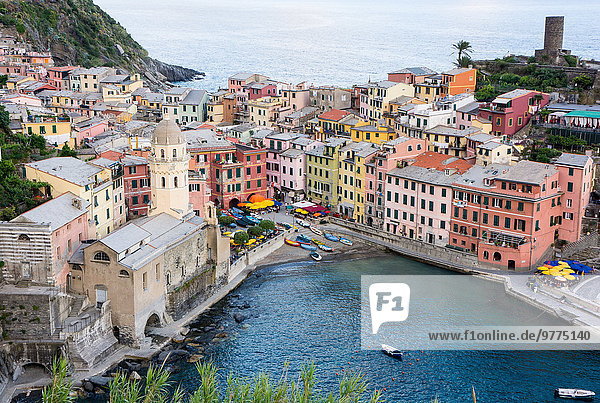 High angle view of Vernazza  Cinque Terre  UNESCO World Heritage Site  Liguria  Italy  Europe