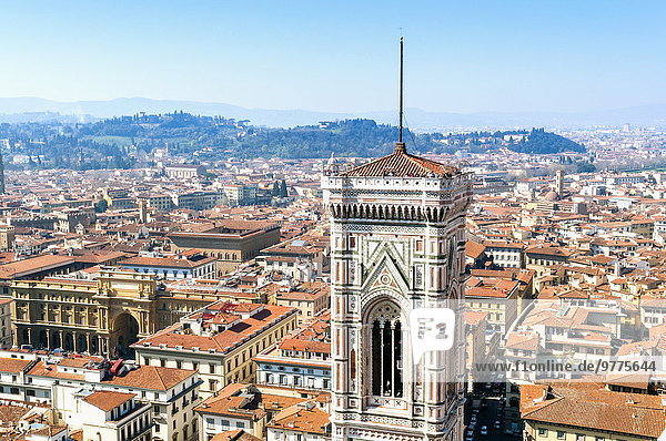 Campanile of Giotto and city view from the top of the Duomo  Florence (Firenze)  UNESCO World Heritage Site  Tuscany  Italy  Europe