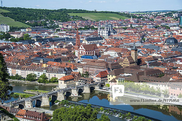 View over Wurzburg from Fortress Marienberg  Franconia  Bavaria  Germany  Europe