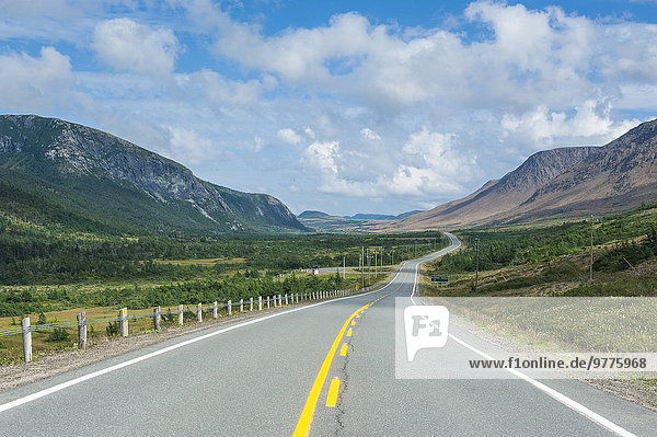 Straight Bonne Bay road on the east arm of Gros Morne National Park  UNESCO World Heritage Site  Newfoundland  Canada  North America