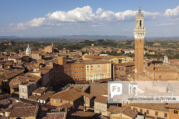 View of Siena Palazzo Publico and Piazza del Campo  UNESCO World Heritage Site  Siena  Tuscany  Italy  Europe