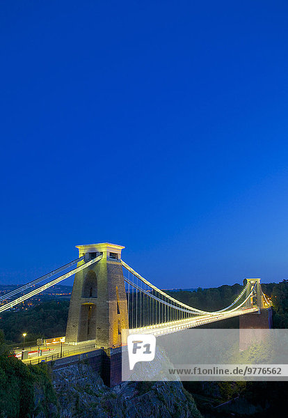 Clifton Suspension Bridge lit up at twilight  Bristol  England  United Kingdom  Europe