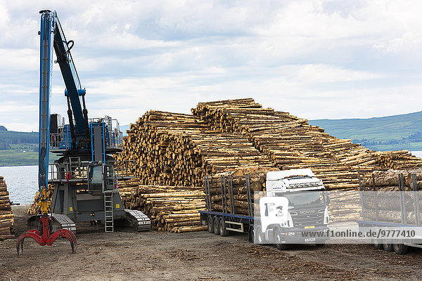 Europa Transport Großbritannien Produktion Holzstoß Holz Schottland