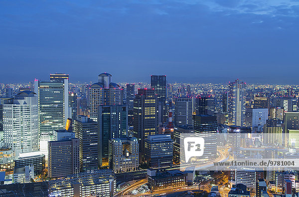 Hochhaus Ansicht Asien Abenddämmerung Japan Osaka