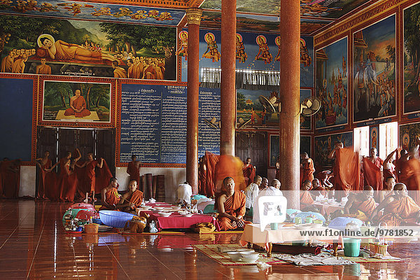 Ornately painted dining hall at Udon Monastery (Vipassana Dhura Buddhist Centre) at Phnom Udon  Udong  Cambodia  Indochina  Southeast Asia  Asia