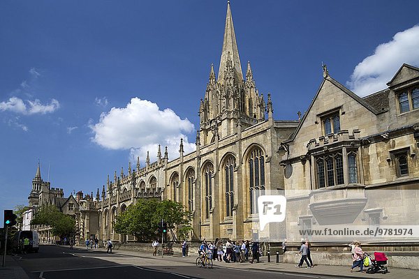 hoch oben Europa Sonnenstrahl Großbritannien Straße Kirche England Oxford Oxfordshire Universität