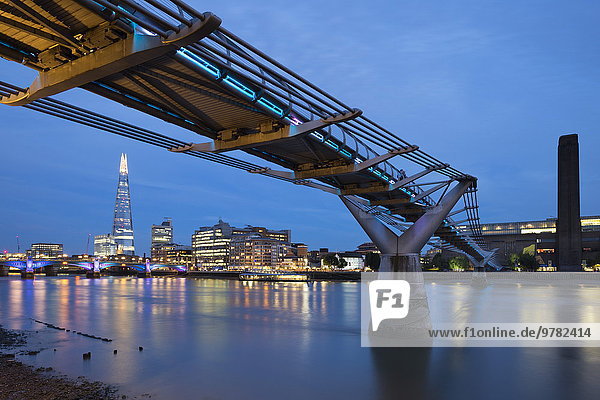 View over the River Thames with the Millennium Bridge and Tate Modern and The Shard  London  England  United Kingdom  Europe
