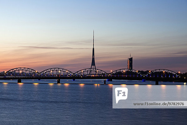 Sonnenaufgang Brücke Fernsehen Riga Hauptstadt