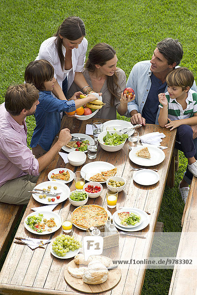 Familie und Freunde treffen sich zum Wochenendpicknick