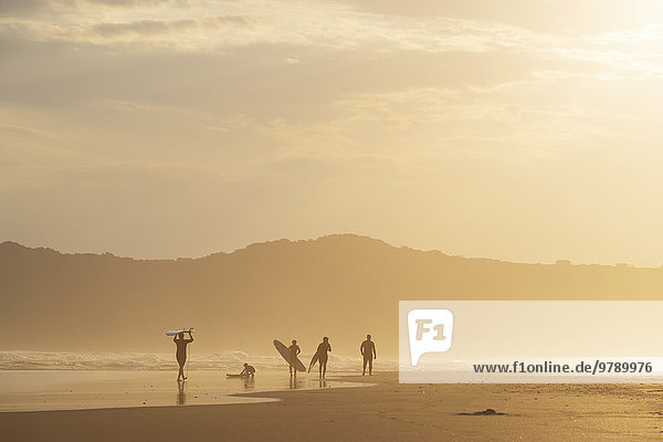 Surfer in the evening in backlight beach at Sedgefield South Africa Africa