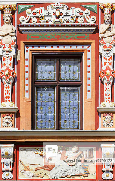 'Fenster am Haus ''Zum breiten Herd''  Bürgerhaus der Renaissance  Altstadt  Erfurt  Thüringen  Deutschland  Europa'