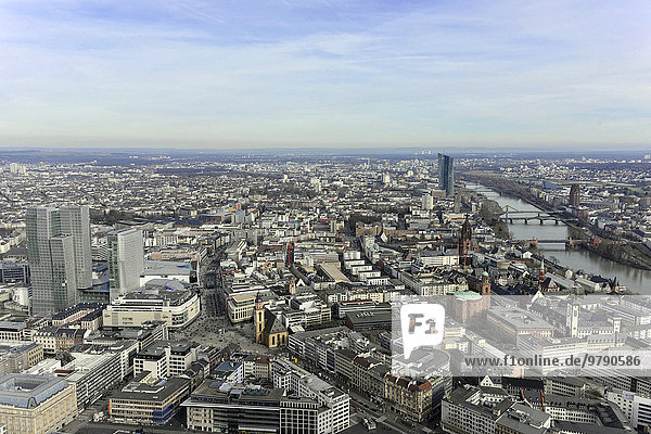 Ausblick vom Maintower  links das Bürohochhaus Nextower Palais Quartier  rechts der Neubau der EZB  Europäische Zentralbank  Frankfurt am Main  Hessen  Deutschland  Europa