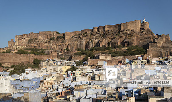 Mehrangarh-Festung und Blaue Stadt  Jodhpur  Rajasthan  Indien  Asien