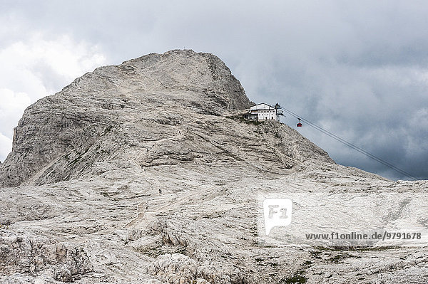 Pale di San Martino plateau  Mt Rosetta  2743 m  with the cable car station of San Martino di Castrozza  Pala group  Dolomites  Siror  Trentino-Alto Adige  Italy  Europe