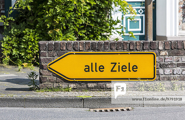 Direction sign all targets in German  Kempen  North Rhine-Westphalia  Germany  Europe