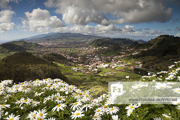 Ausblick vom Mirador de Jardina auf San Cristobal de La Laguna und das Anaga Gebirge  Insel Teneriffa  Kanarische Inseln  Spanien  Europa