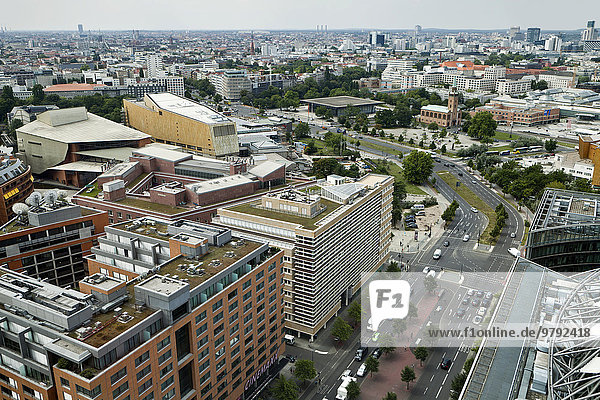 Blick aus DB Tower auf die Potsdamer Strasse mit Staatsbibliothek  Neue Nationalgalerie  Matthäikirche  Berlin  Deutschland  Europa