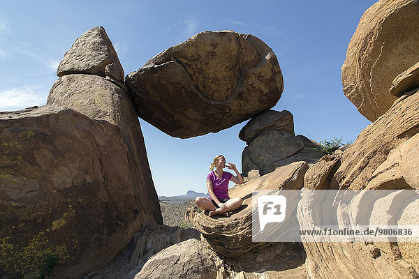 Woman visiting Balanced Rock