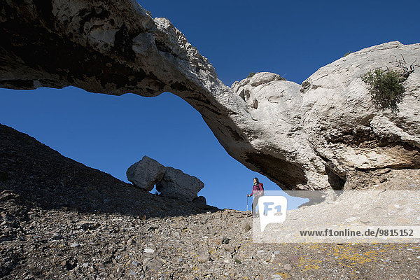 Female hiker Grande Arche les Calanques Route de Crete Bouches-du-Rhone France