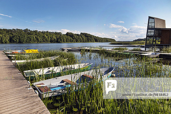 Estland  Viljandi-See  vertäute Boote am Holzsteg