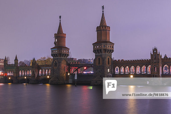 Germany Berlin view to Oberbaum Bridge at twilight