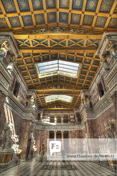 Walhalla Temple interior view to the loft with the caryatids and the busts  Donaustauf  Upper Palatinate  Bavaria  Germany  Europe