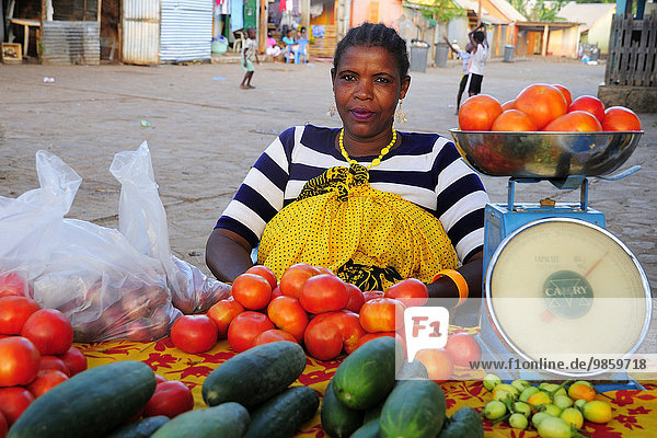 Vegetable seller  vegetable stand on the street  Kangani  Mayotte  Africa