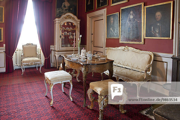 Romantic tea room at Gavnø Castle  Gavnø Island  Denmark  Europe